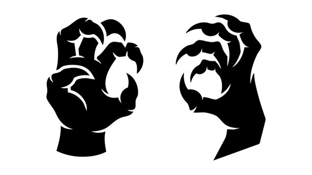 Two scary monster hands with sharp claws black silhouette