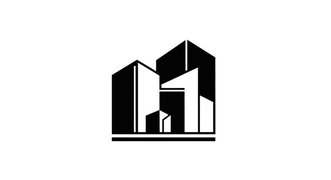 Simple black and white cityscape graphic.