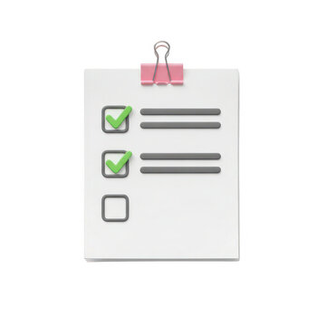 A checklist with two checked boxes on a piece of paper isolated on transparent background