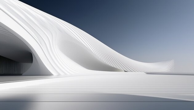 abstract architecture background white modern futuristic building with curve geometric facade architectural minimal construction design 3d render