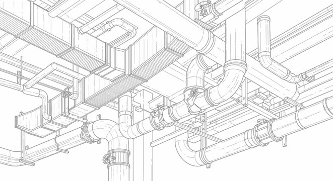 Detailed engineering drawing of industrial piping system.