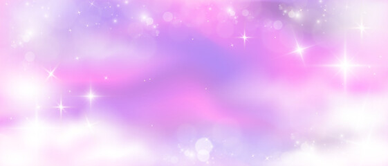 Pink purple holographic sky glowing with soft pastel gradients and shimmering bokeh particles creating dreamy iridescent backgrounds for magical designs and fairy-tale visuals © VaniLinka