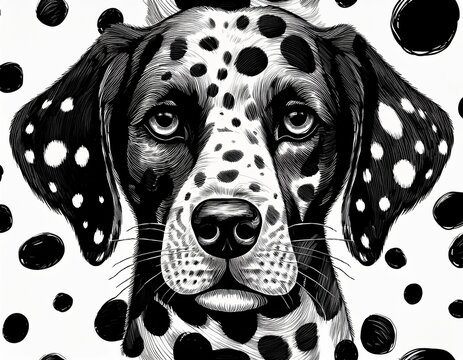 dalmatian spots pattern doodle polka dot seamless pattern in black and white ink brush strokes