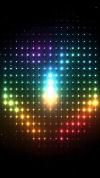 Colorful LED Light Matrix Wall Animation, Rainbow Led Bulbs Pattern Loop on Black Background 