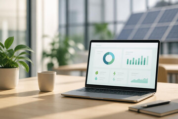 Fototapeta premium clean technology product mockup with a digital dashboard