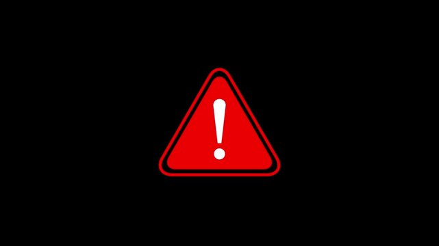 Critical warning red alert icon animation with exclamation mark, warning attention signal alert risk safety danger road warning sign sign symbol animated on background 4k video