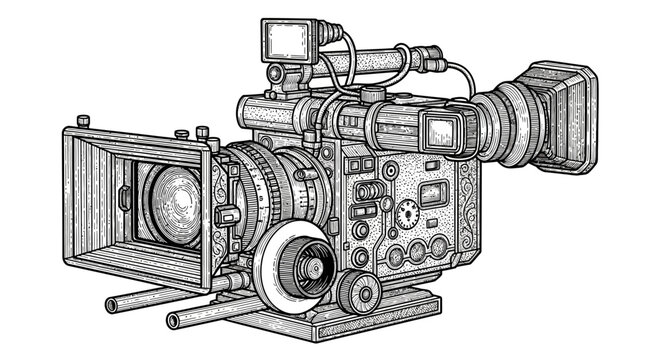 A detailed illustration of a professional video camera.