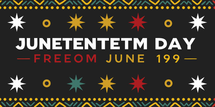 Juneteenth Day Graphic With Starbursts And Geometric Pattern Dark Background