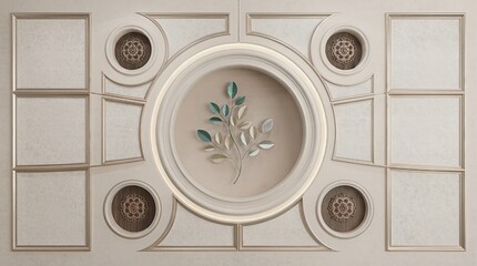 Obraz premium Classic Neoclassical Wall Panel with Floral Branch and Decorative Medallions