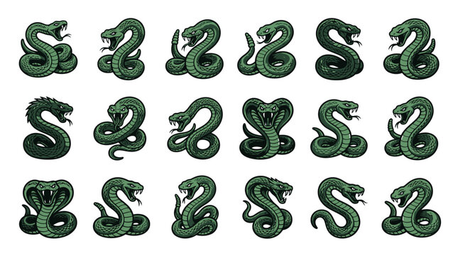 Clean Green Cobras Forming Numbers and Letters S and B in Style with high quality professional line art symbols for modern creative design and digital branding projects