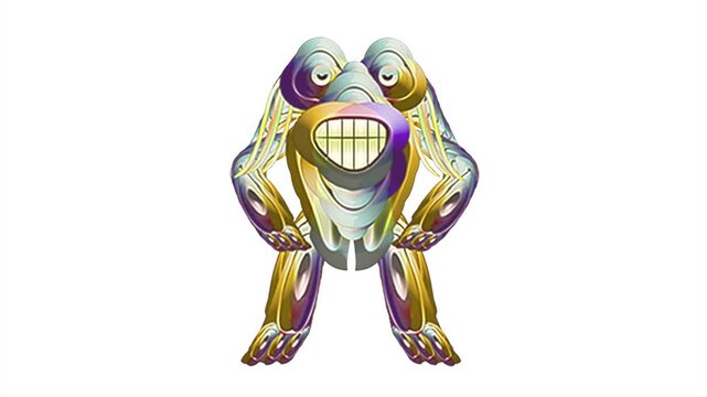 Isolated front view full length shot looped animation of a futuristic funny character in motion