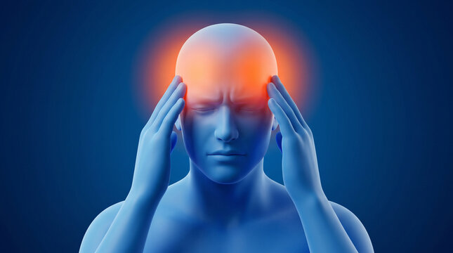 3D medical illustration showing severe headache and migraine pain