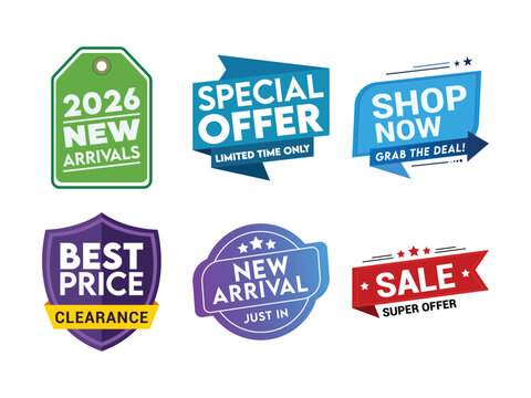 Promotional Sale Badge Collection Vector Template with Discount Labels and Shopping Stickers