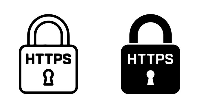 Secure HTTPS Lock Icons, Cybersecurity Data Protection Vector Graphics, Web Security Padlock Symbols