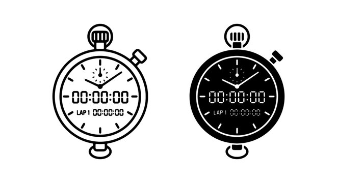 Stopwatch Icons, Time Measurement Tools, Chronometer Graphics, Timer Vector Set