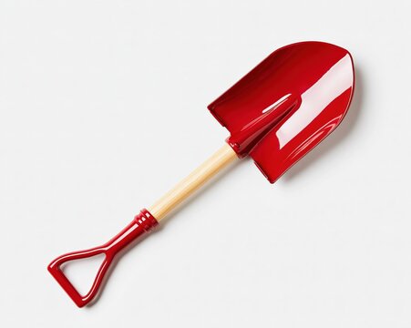 Vibrant Red Garden Spade with Wooden Handle Isolated on White Background for Gardening and Outdoor Projects