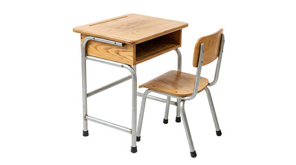 Fototapeta premium School desk and chair made of wood isolated on transparent background Ai Generated