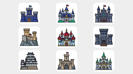 Collection of fantasy and historical castle icons © Masha
