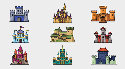 Collection of fantasy castle icons © Masha