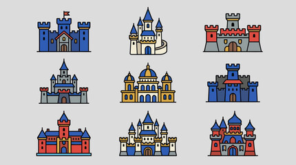 Collection of fantasy castle icons © Masha