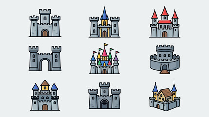 Collection of fantasy castle icons © Masha