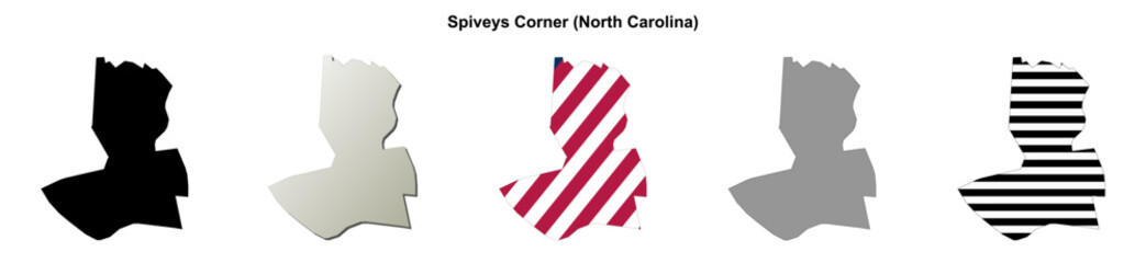 Obraz premium Spiveys Corner (North Carolina) blank outline map set