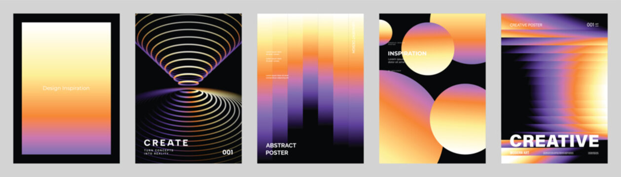Abstract gradient poster vector set with orange geometric layouts, soft blurred shapes and modern cover templates for social media, flyer, banner and print design.