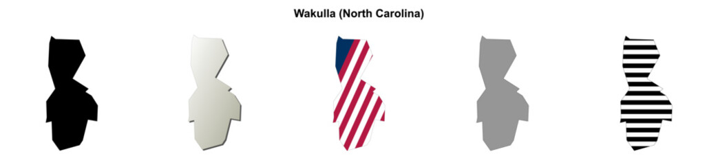 Obraz premium Wakulla (North Carolina) blank outline map set