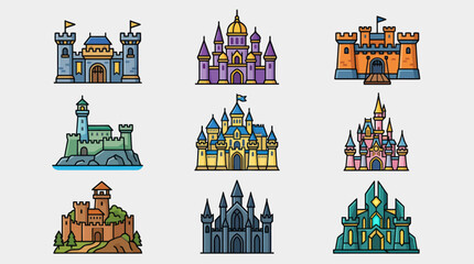 Collection of fantasy castle icons © Rojo