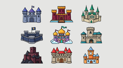 Collection of fantasy castle icons © Rojo