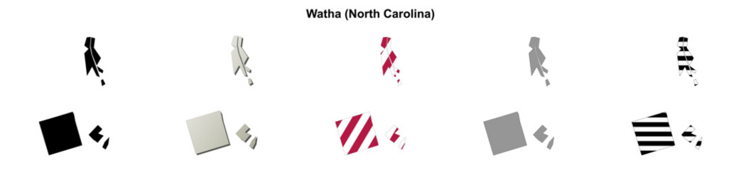 Obraz premium Watha (North Carolina) blank outline map set