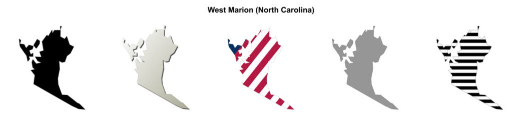 Obraz premium West Marion (North Carolina) blank outline map set