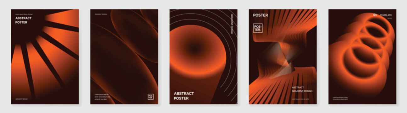 Abstract gradient poster vector set with orange geometric layouts, soft blurred shapes and modern cover templates for social media, flyer, banner and print design.