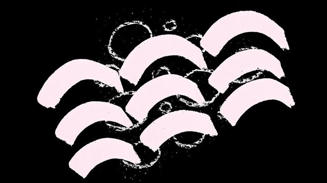 Pink pencil loops rotate in rhythmic patterns over black. The animation builds playful circular forms with consistent motion and soft hand-drawn energy.
