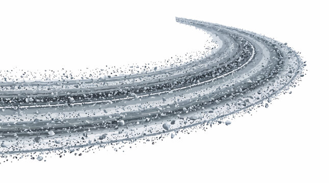 Curving gravel path with scattered gray stones on white background