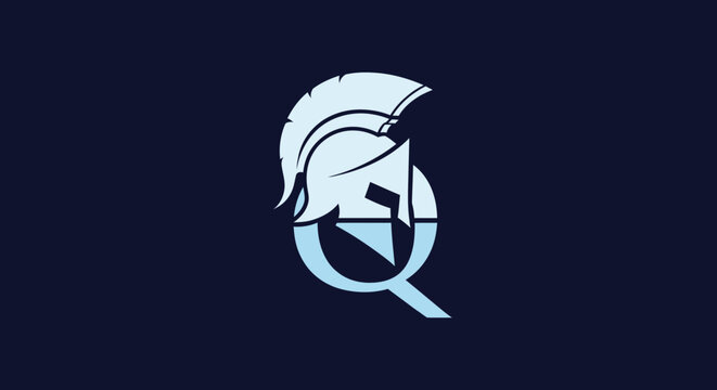 Minimalist digital illustration of a stylized warrior helmet with a crest on dark background