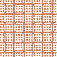 Terracotta orange white geometric check grid abstract plaid boho midcentury modern tribal ikat mosaic block print linen textile fabric upholstery rustic © milatoo