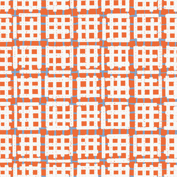 Terracotta orange white geometric check grid abstract plaid boho midcentury modern tribal ikat mosaic block print linen textile fabric upholstery rustic