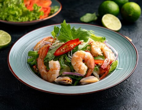 thai seafood salad with shrimp popular food in thailand