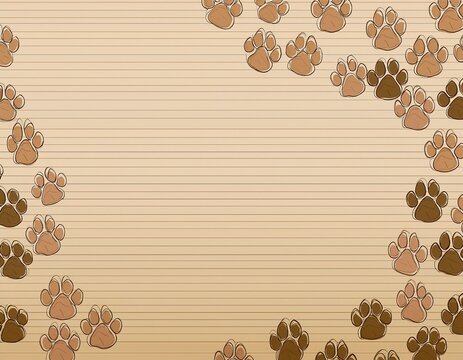 lined paper with a paw prints pattern design