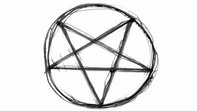 Self-drawing of a pencil pentagram on a white background.