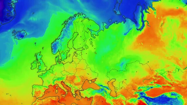 Europe Heat Wave Climate Map Animation with Extreme Temperature 4K