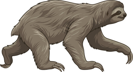 Large brown sloth walking slowly on white background in studio. © adobe