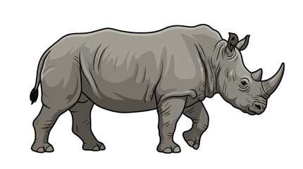 Illustration of a solitary gray rhinoceros standing in natural habitat. © adobe
