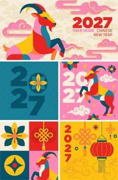 Year of the Goat 2027 Chinese New Year Modern Illustrations set