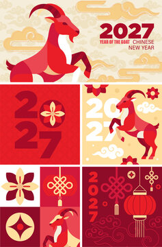Year of the Goat 2027 Chinese New Year Modern Illustrations set