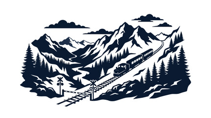 Vintage Train Journey Through Majestic Mountain Landscape © Kicau