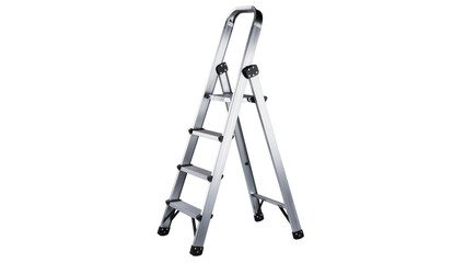 Isolated durable four-step aluminum stepladder for various home improvement tasks © Aoife