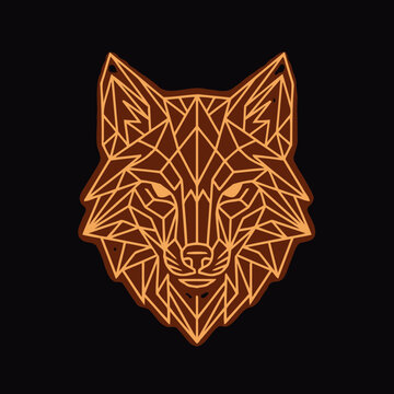 Geometric orange wolf head illustration on black background