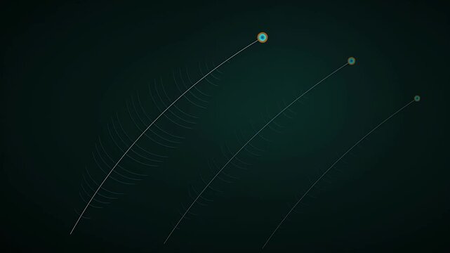 Abstract glowing orbital paths radiating across a dark background representing complex data transfer or futuristic energy field visualization loop
